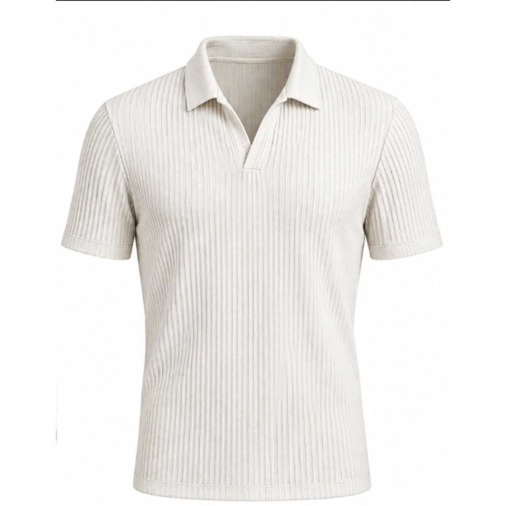 Abercrombie & Fitch Mens Ribbed Knit Short Sleeve Sweater Polo Cream Large